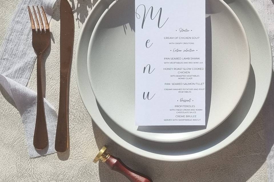 Contemporary wedding menu