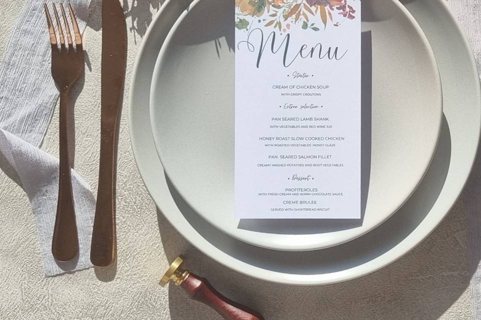 Autumn wedding menu