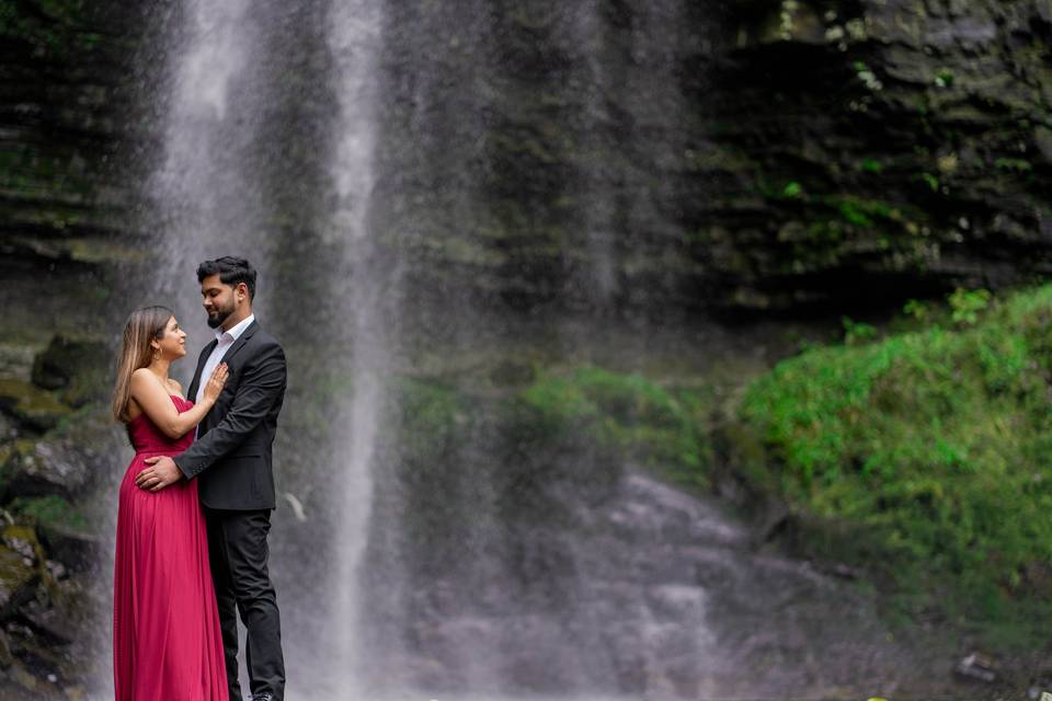 Shivani and Harmesh by waterfall