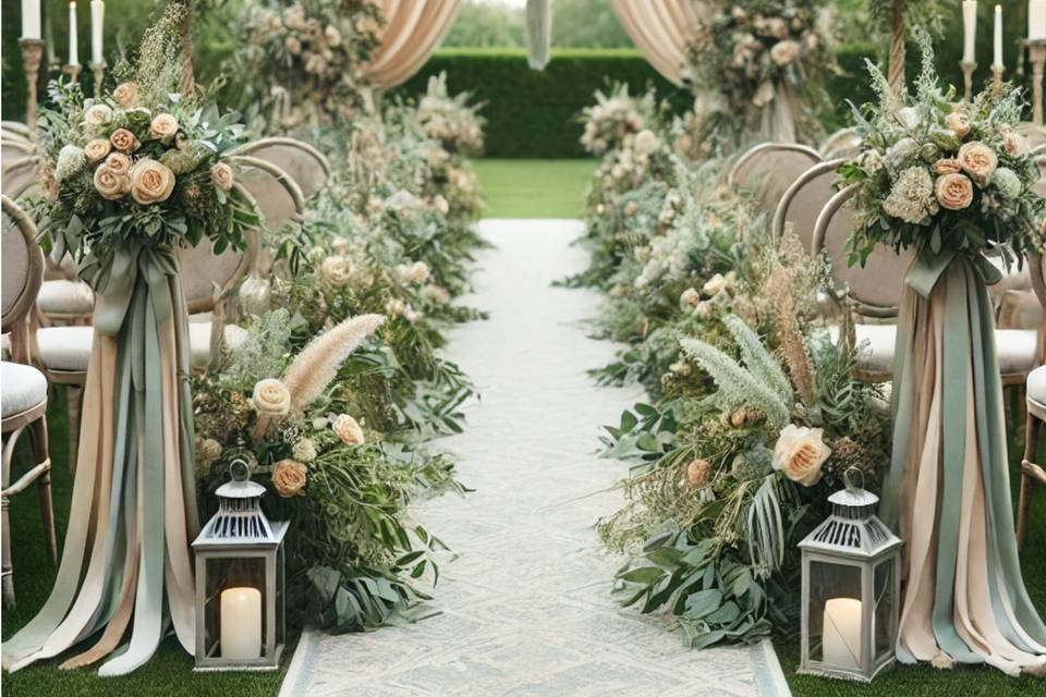 Sage & Pink Wedding Aisle