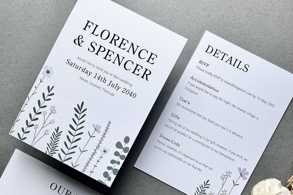 Wild flower invitation suite