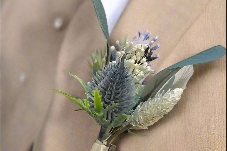 Blue thistle buttonhole