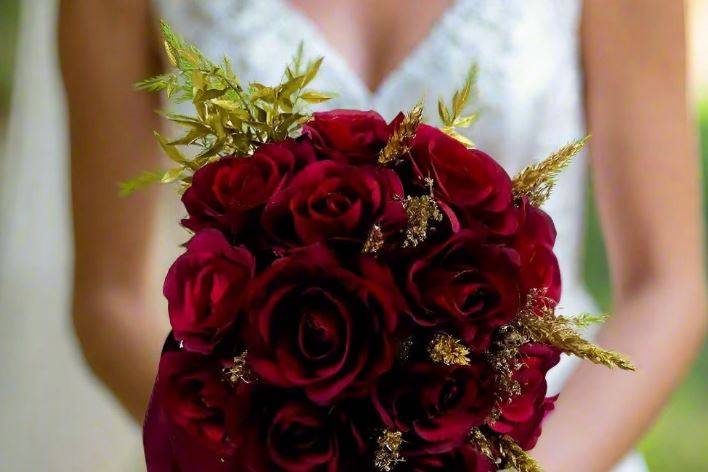 Red and gold bridal bouquet