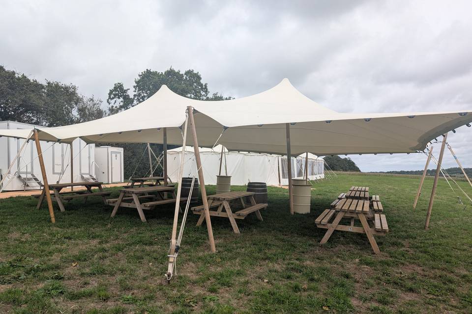 Benches under Stretch tent