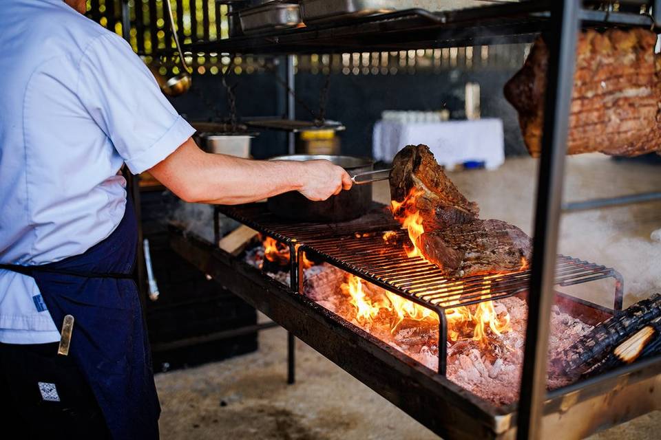 Preparing food in the barn