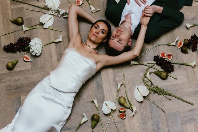 Couple surrounded by fruit