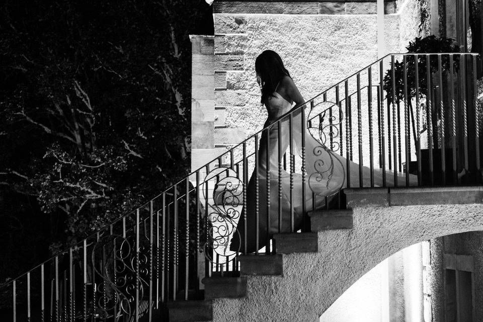 Bride on stairs