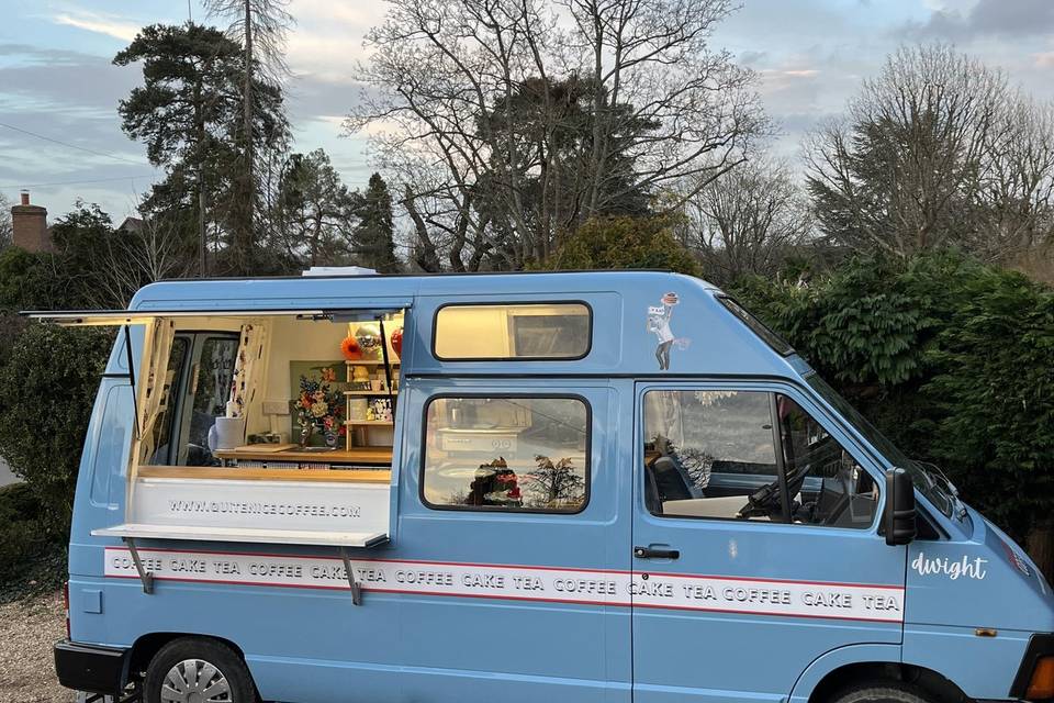 The van, all set up.