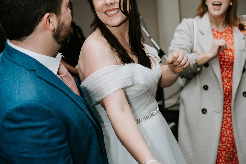 Bride and groom dancing