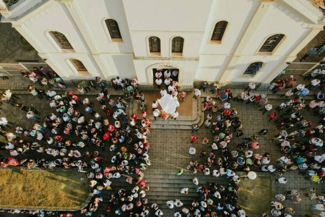 Aerial drone shot of ceremony