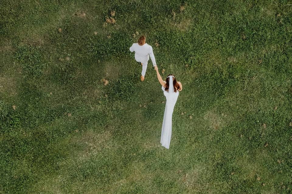 Aerial drone shot of ceremony