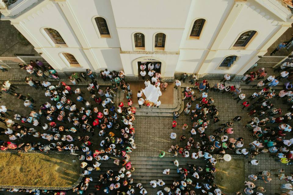 Aerial drone shot of ceremony