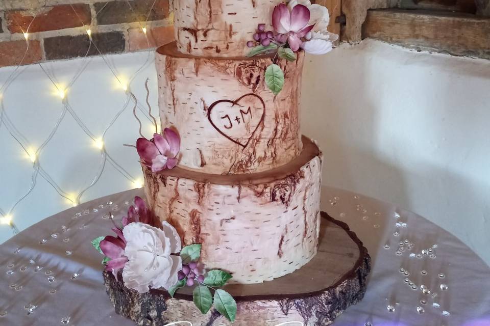 Birch tree bark wedding cake