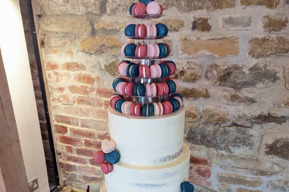 Semi naked cake with macarons