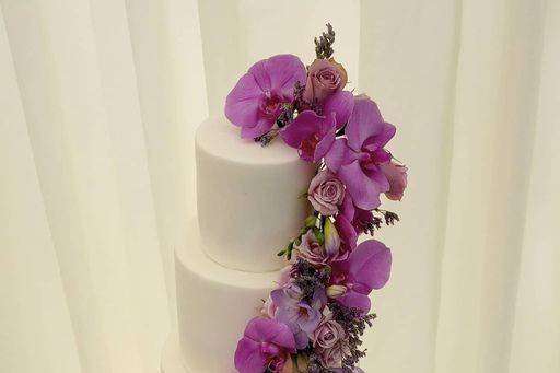 Purple flower cascade cake