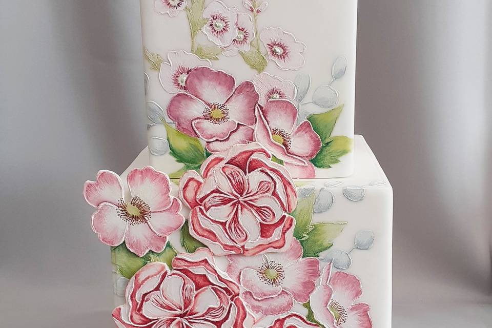 Painted roses cake