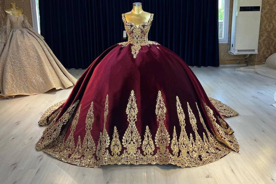 Red Weeding gown gold patches