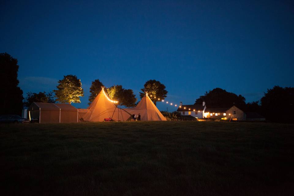 Dramatic Tipis at Night - Monks Withecombe