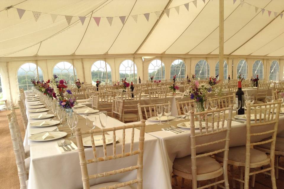 Wedding Marquee interior Monks Withecombe 2015