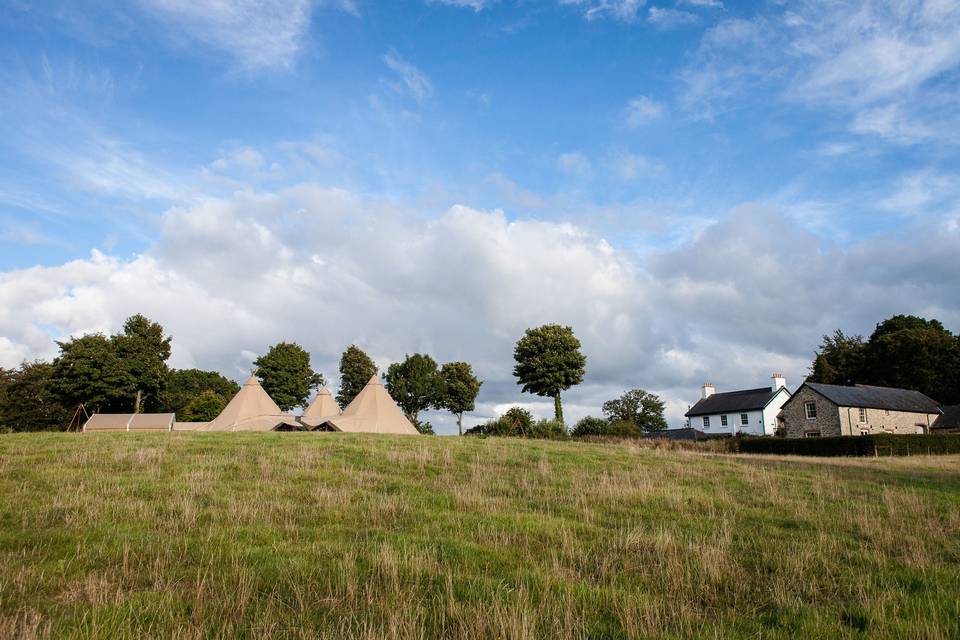 Sunshine on Wedding Tipis at Monks Withecombe