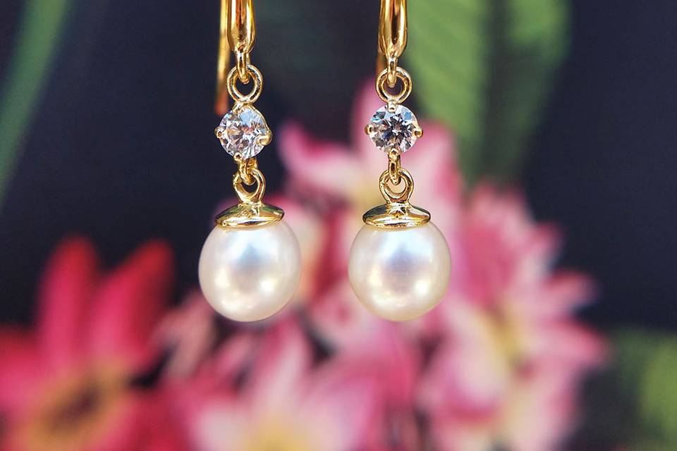 9ct gold, pearl, and CZ earrings