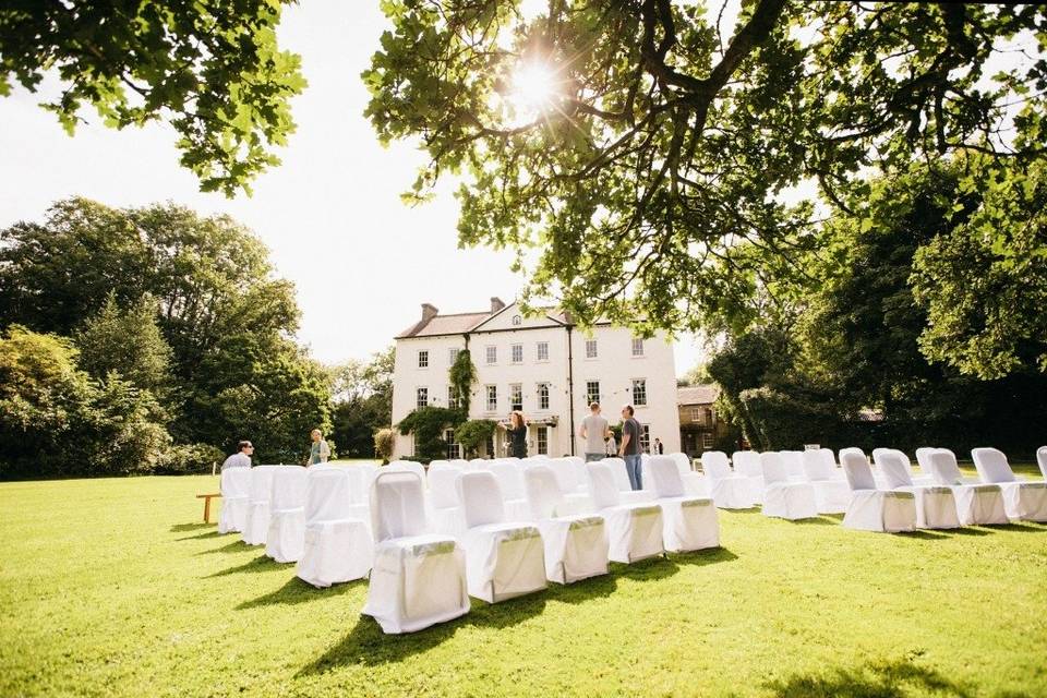 Wedding set up under the Oak Tree