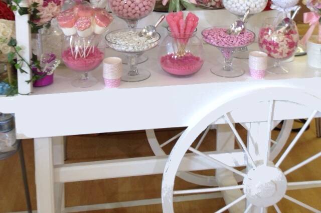 Pink and ivory candy buffet