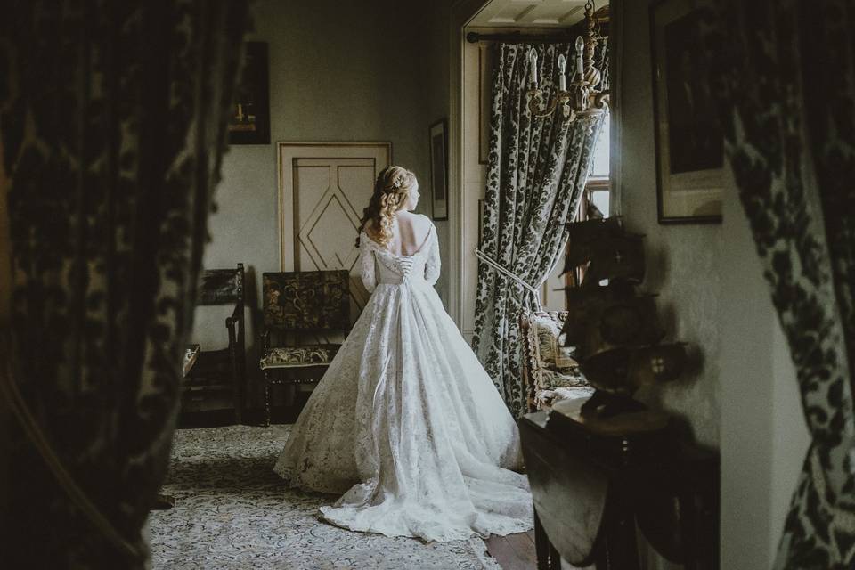 Bride sitting in the lights