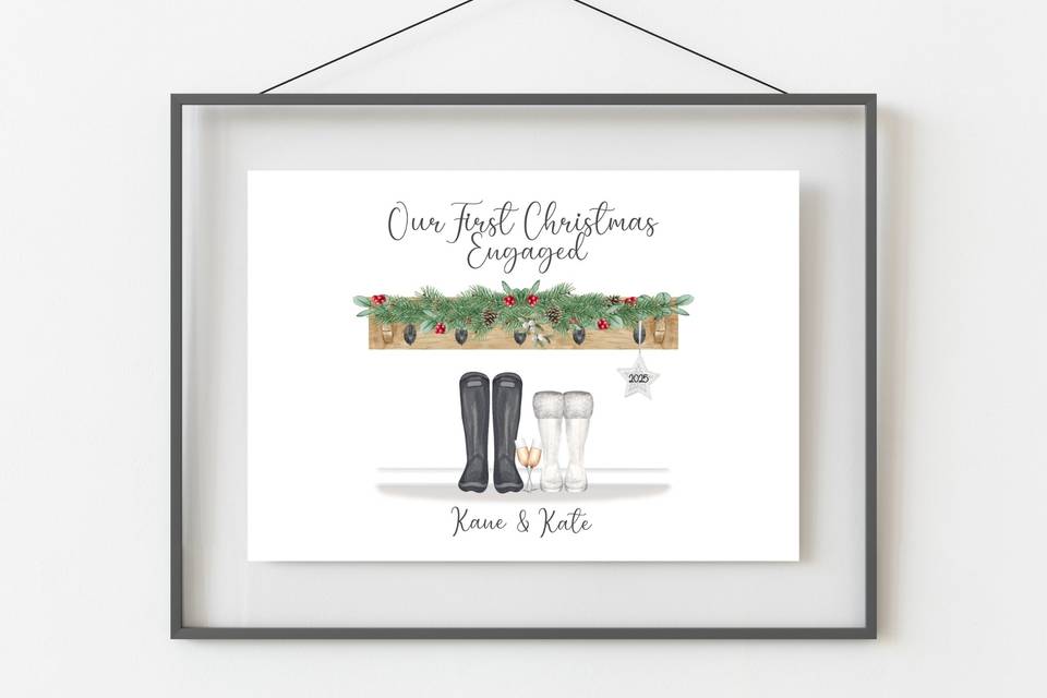 1st Christmas Engaged Print