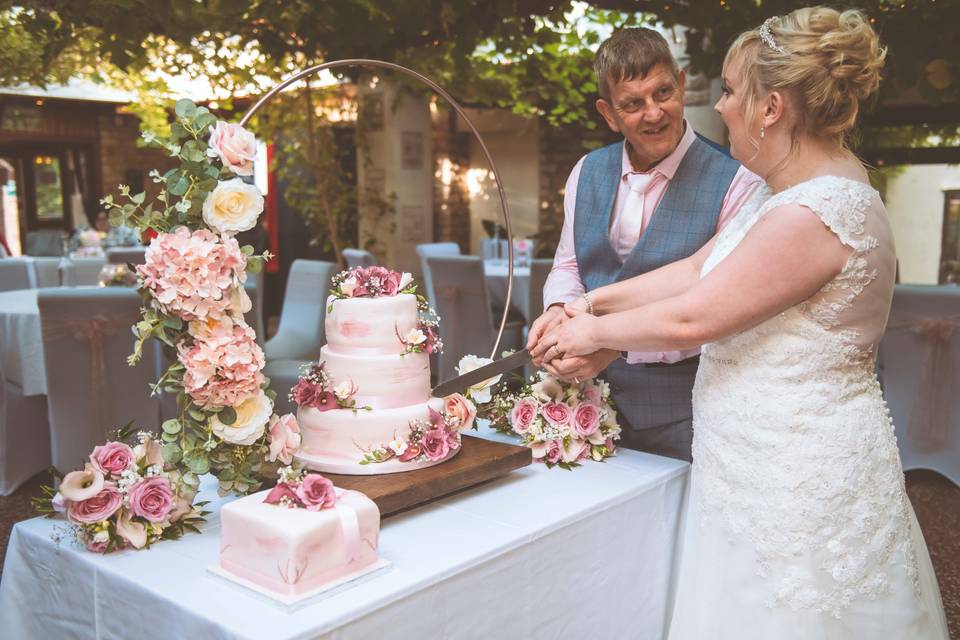 Staged cake cut