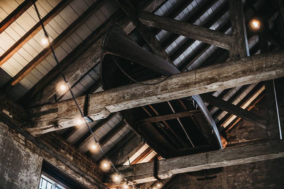 Exposed wooden beams