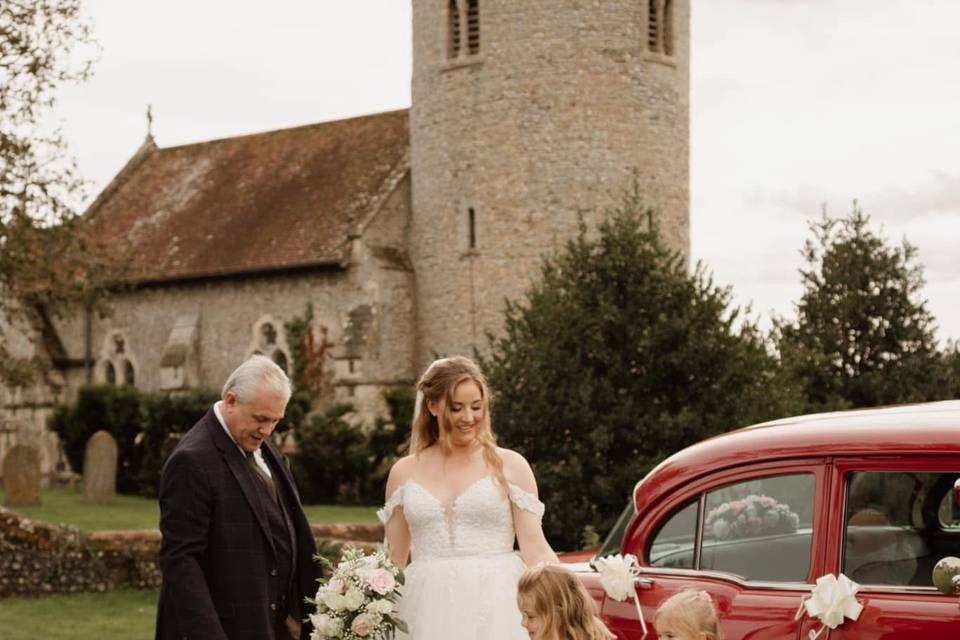 arriving at the church
