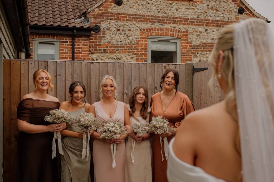 first looks with bridesmaids