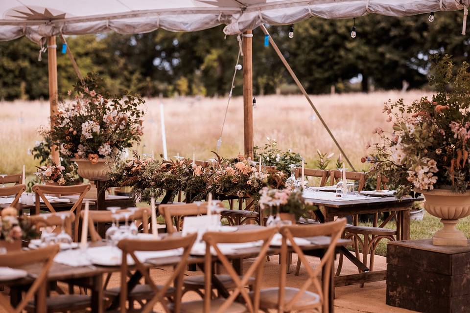 Long Rustic Tables and Chairs