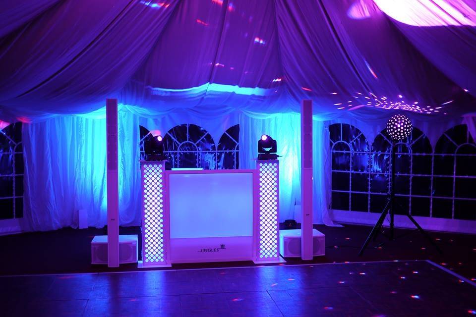 Disco set up in the marquee for evening reception