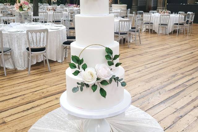 Pink and Mink Ruffles Wedding Cake and Cupcakes