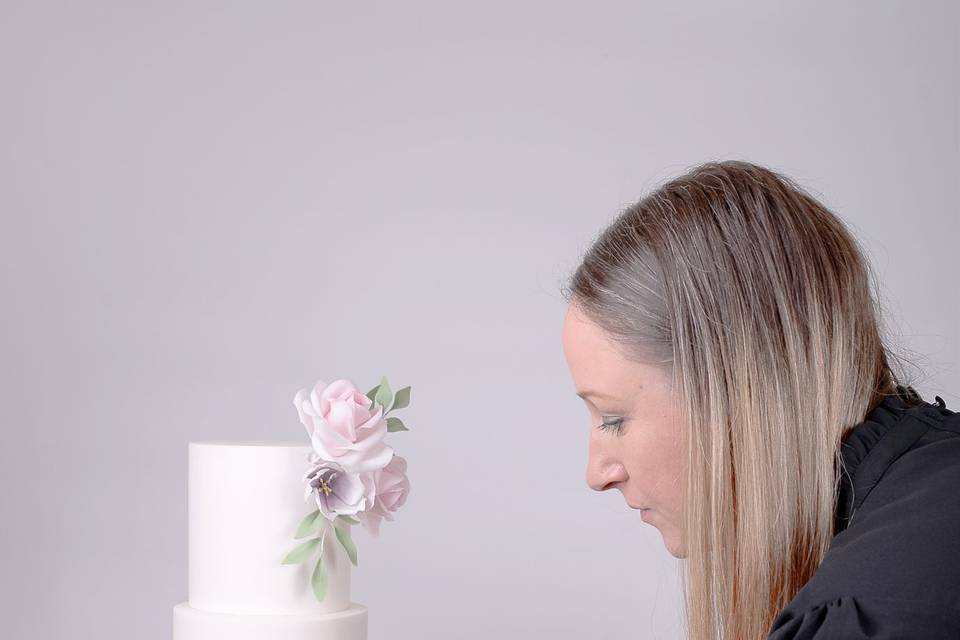 Three-tier cake with sugar florals
