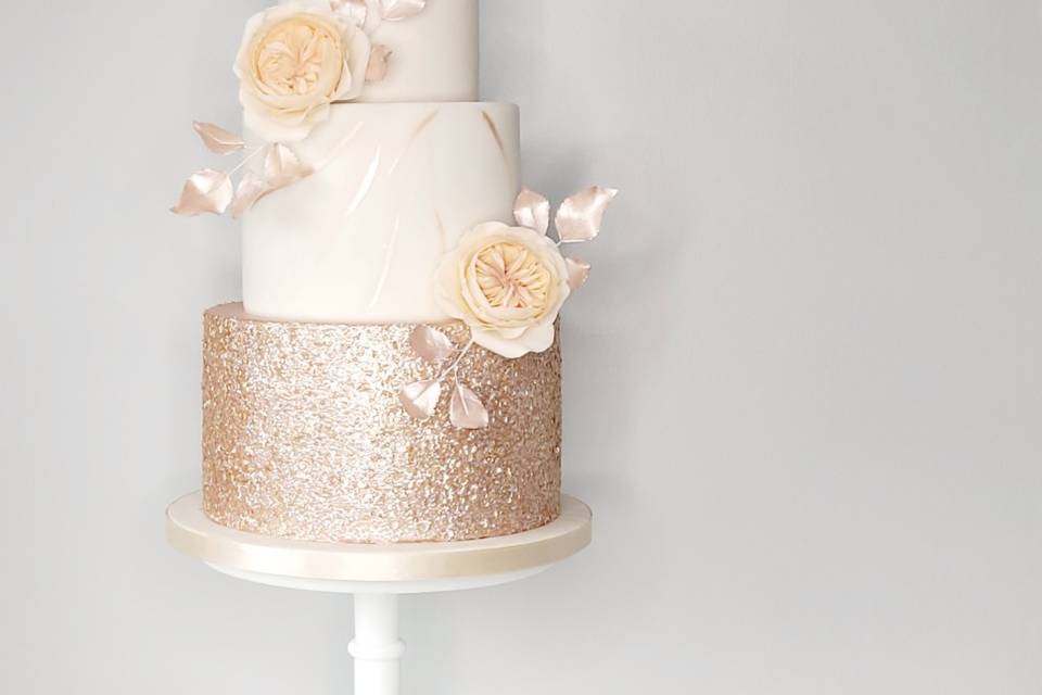 3 tier rose gold wedding cake