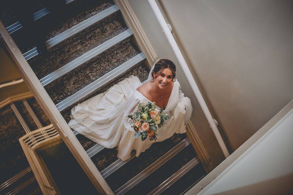 Bride on stairs