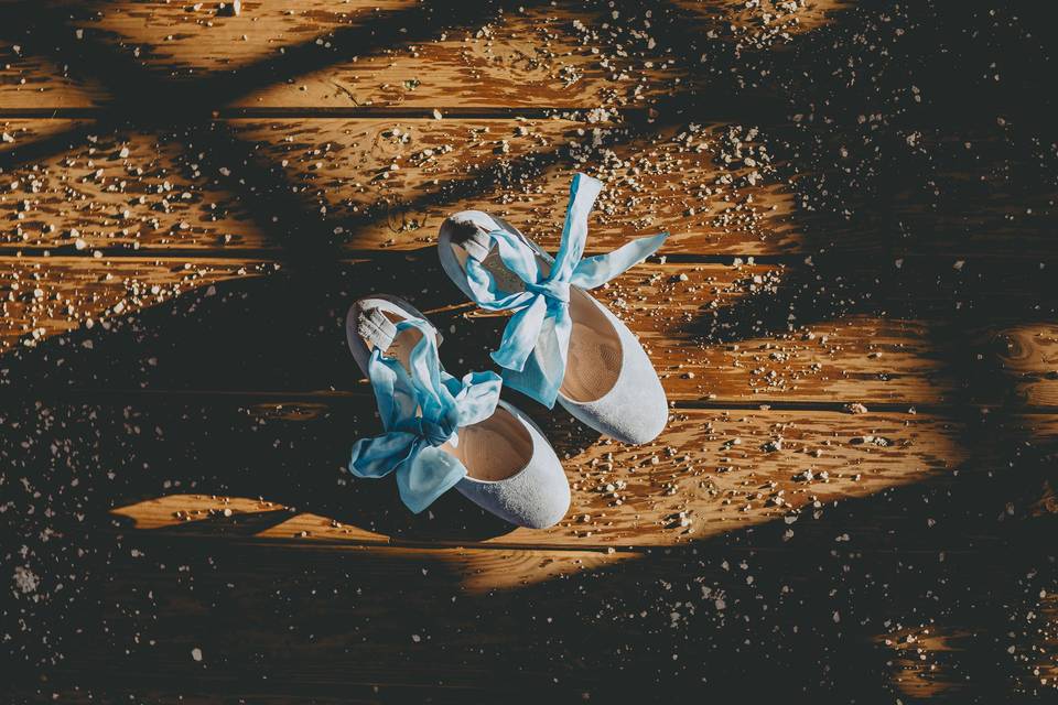 Bride's blue shoes
