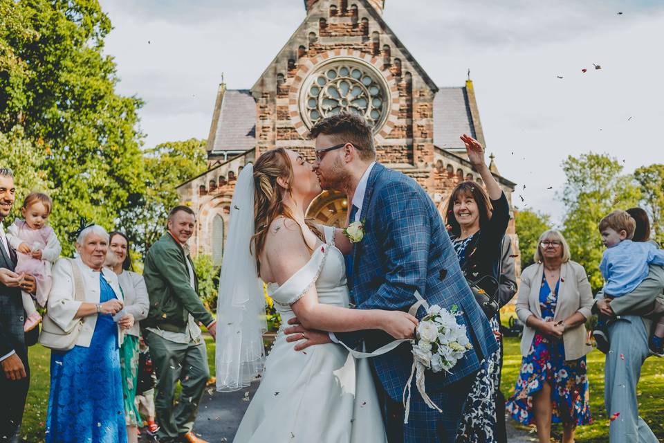 Confetti outside church