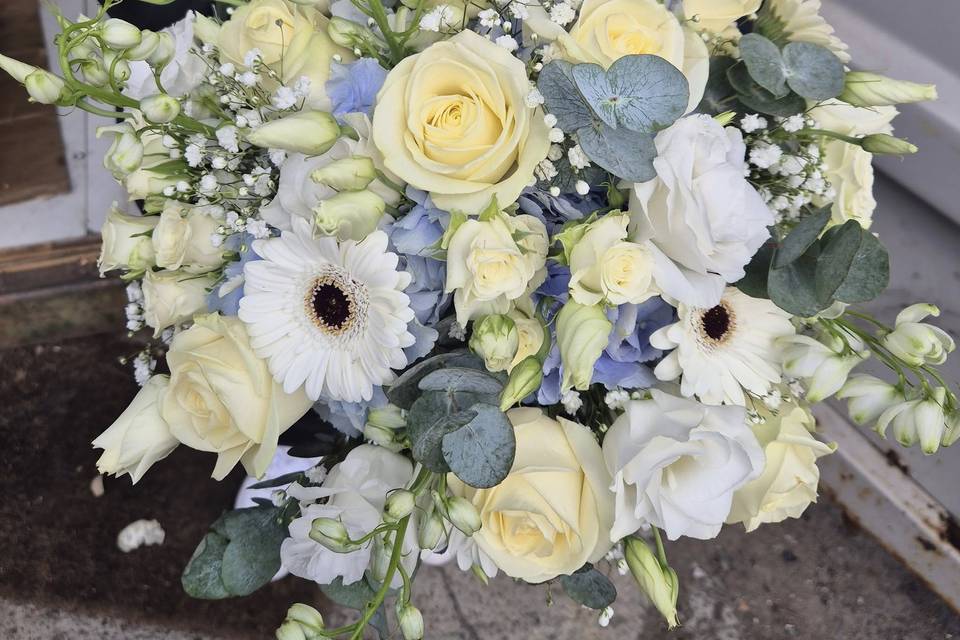 Pale blue and white bouquet