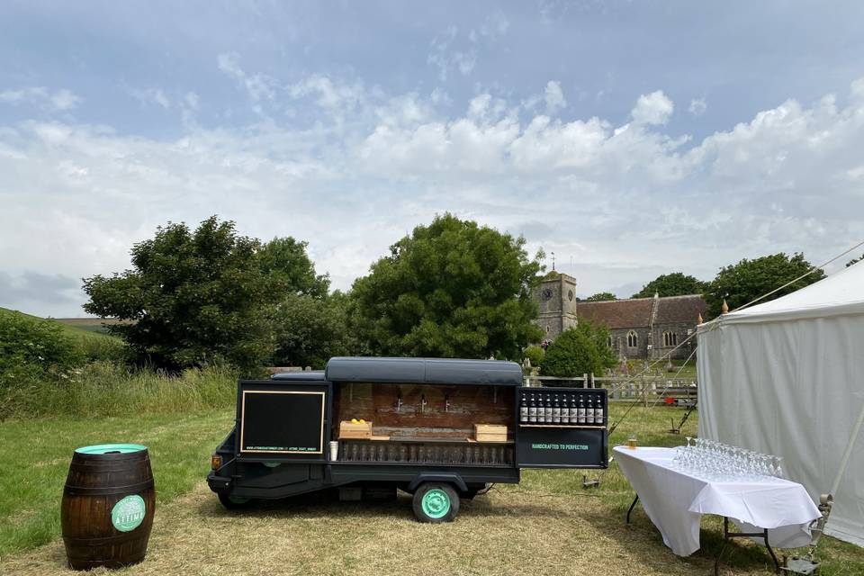 The van outside the church