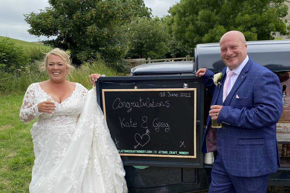 A happy couple enjoying drinks