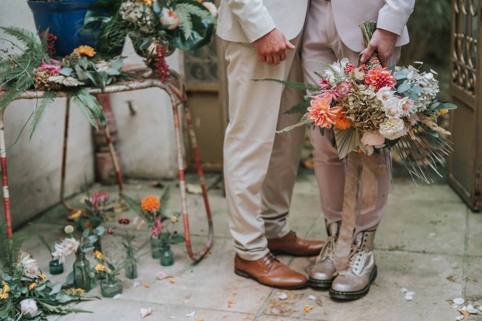 Couple with bouquet