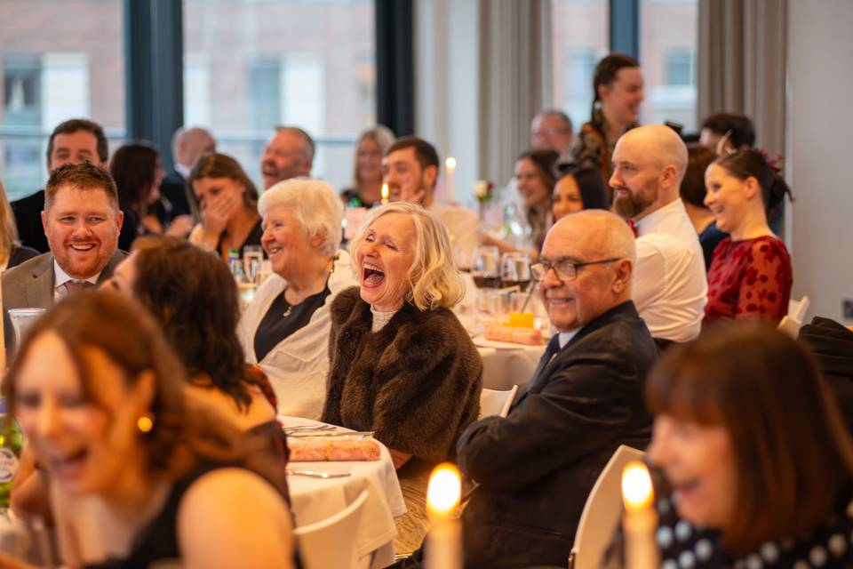 Laughter during the speeches