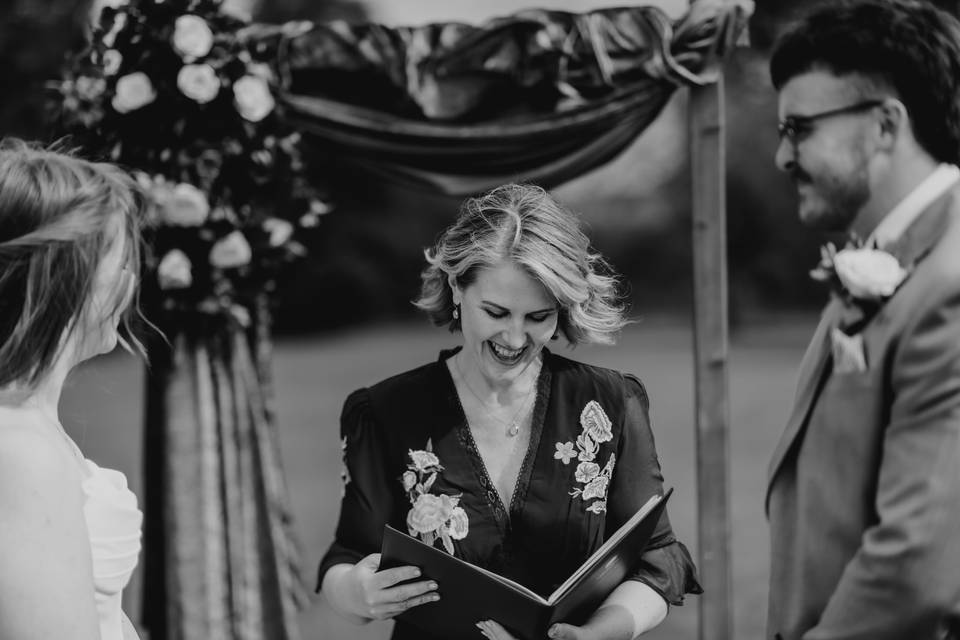 Ceremony outdoorsin b&w