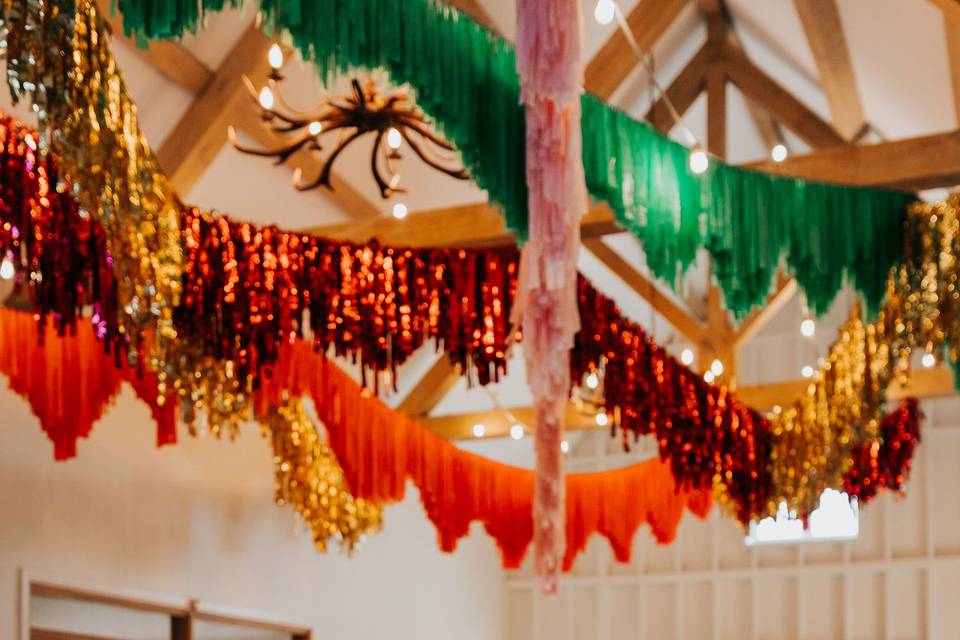 Colourful streamer wedding