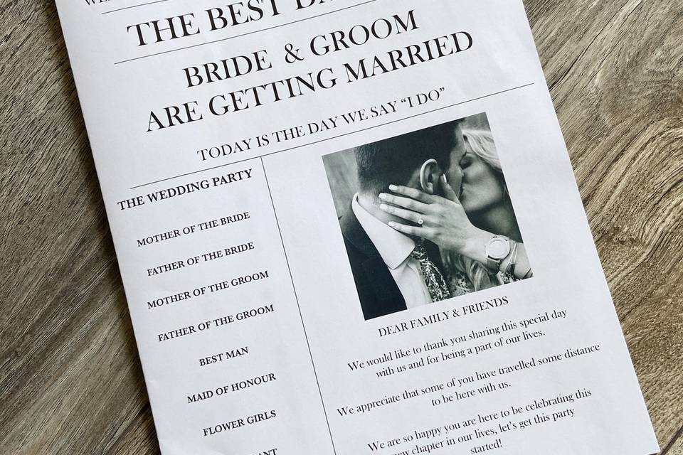 Custom wedding newspapers