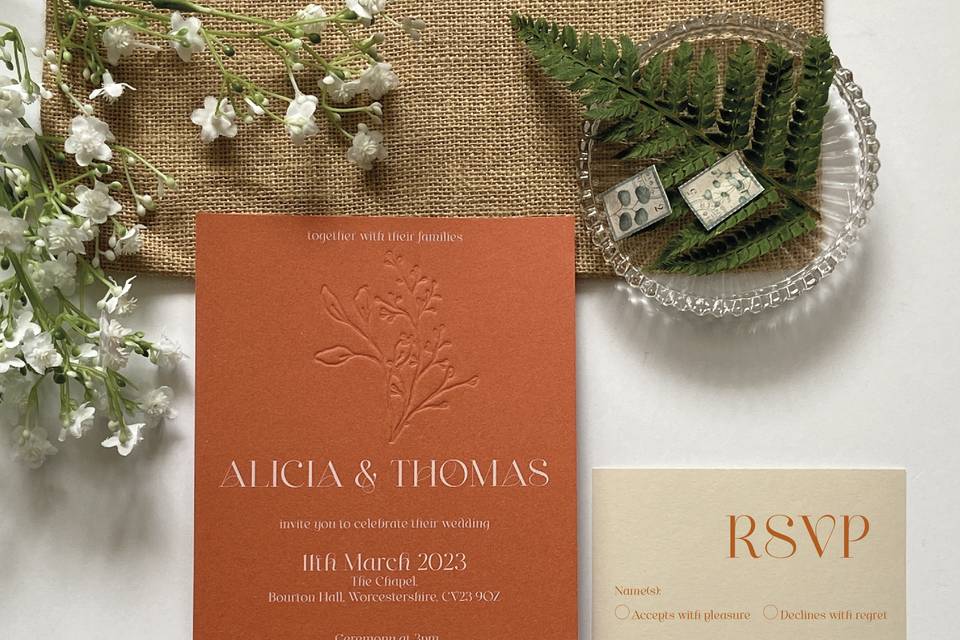 Embossed or debossed invites